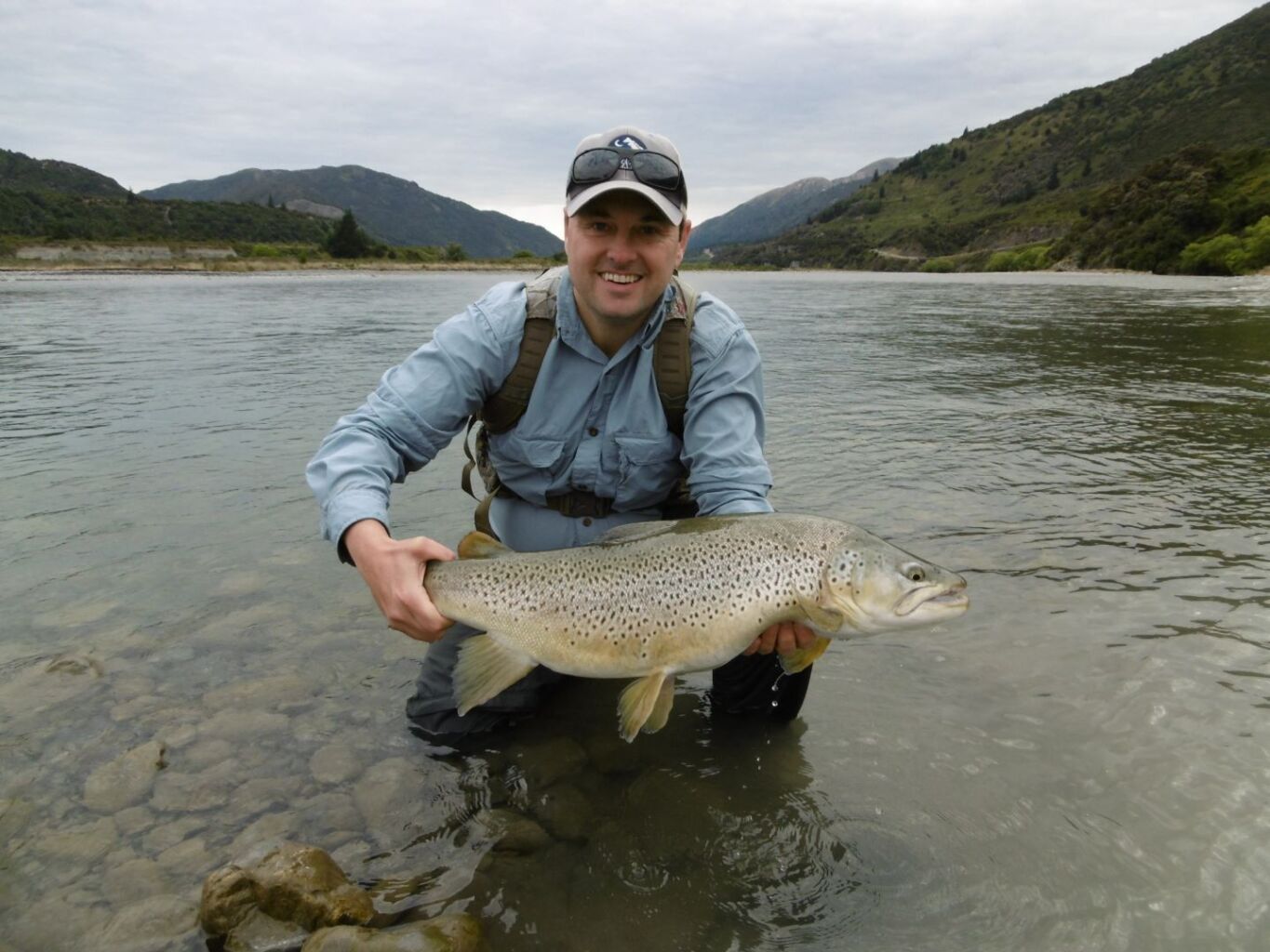 Trout fishing in the back-country rivers of Canterbury, New Zealand